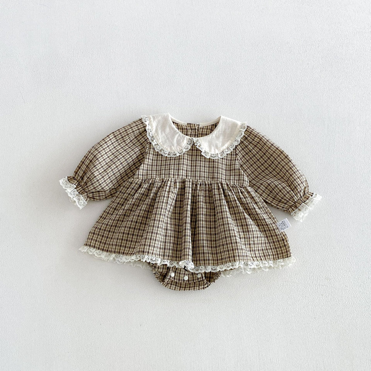 MyKids-USA® Autumn Arrival Baby Girls Long Sleeves Lace Trim Plaid Bodysuit Dress