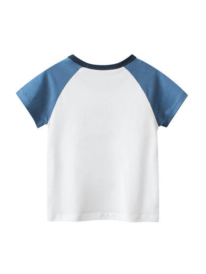 Boys’ Animal And Letters Print Color Patchwork T-Shirt In European And American Style