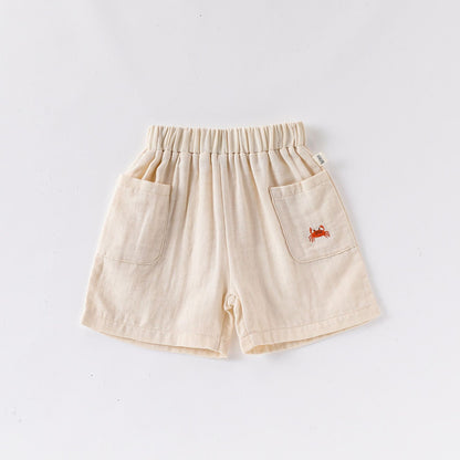 Summer Arrival Kids Unisex Cotton Casual Style Animals Embroidered Pattern Pocketed Shorts, MyKids-USA®, Shorts, MyKids-USA - Size/Age - 73 (6-9M) - Color - Apricot -  -  - TR2504282012-A
