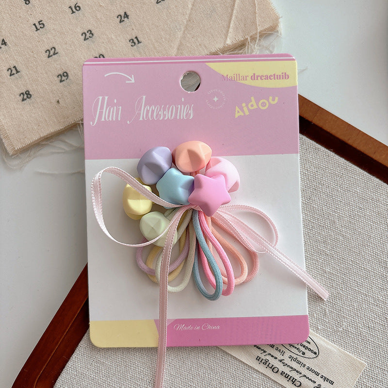 Collection of 7 Versatile Cute Geometric Shape Decorated Hair Ties, MyKids-USA®, Ponytail Holders, MyKids-USA - Size/Age - Average Size (0-12Y） - Color - Blue -  -  - TR2602041328-B.