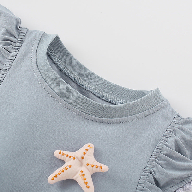 Summer Girls’ Cartoon Marine Animals Pattern Fly Sleeves Top Shirt in European and American Style, MyKids-USA®, Baby & Toddler Tops, MyKids-USA -  -  -  -  -  -  - 