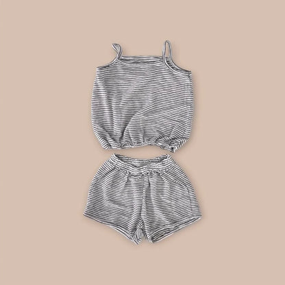 Summer Hot Selling Baby Unisex Sleeveless Striped Vest and Shorts Clothing Set, MyKids-USA®, Baby & Toddler Outfits, MyKids-USA - Size/Age - 66 (3-6M) - Color - Black -  -  - TR2505252342-A