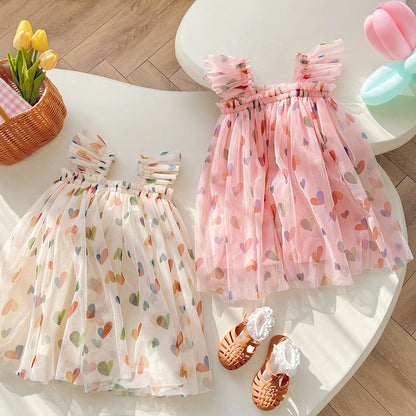 Summer Baby Kids Girls Fly Sleeves Hearts Pattern Tulle Dress, MyKids-USA®, Baby & Children's Dresses, MyKids-USA -  -  -  -  -  -  - .