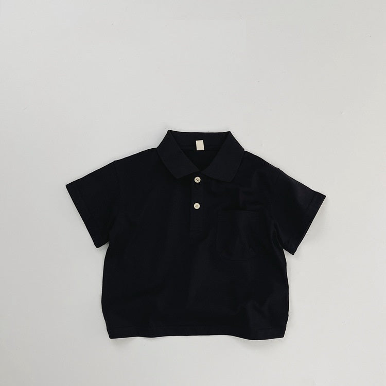 Summer Kids Unisex Minimalist and Versatile Short Sleeves Turn-down Collar Children’s Polo Shirt, MyKids-USA®, Polos, MyKids-USA - Size/Age - 80 (9-12M) - Color - Black -  -  - TR2505082223-A