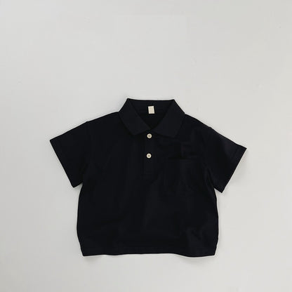 Summer Kids Unisex Minimalist and Versatile Short Sleeves Turn-down Collar Children’s Polo Shirt, MyKids-USA®, Polos, MyKids-USA - Size/Age - 80 (9-12M) - Color - Black -  -  - TR2505082223-A