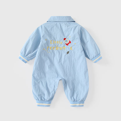 Spring Hot Selling Baby Boys Rocket Cartoon Embroidery Pattern Single Breasted Rompers Bodysuits with Collar, MyKids-USA®, Bodysuits, MyKids-USA -  -  -  -  -  -  - .