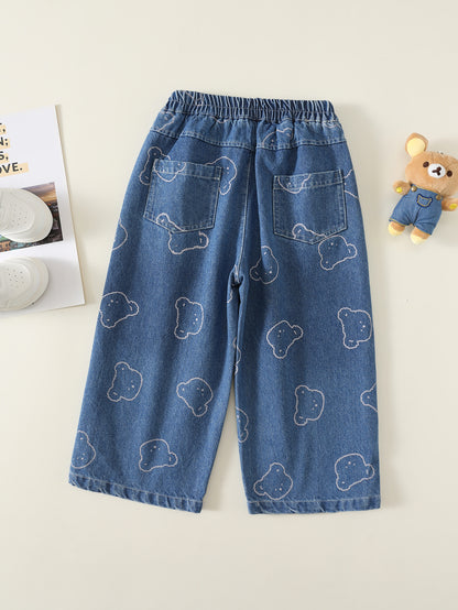 MyKids-USA® Arrival Autumn Girls Teddy Bears Pattern Jeans