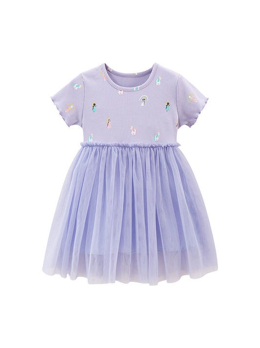 Spring And Summer Baby Girls Short Sleeves Unicorn Ladies Cartoon Chiffon Dress, MyKids-USA®, Baby & Toddler Dresses, MyKids-USA - Size/Age - 90 (12-24M) - Color - Purple -  -  - TR2312121231-A