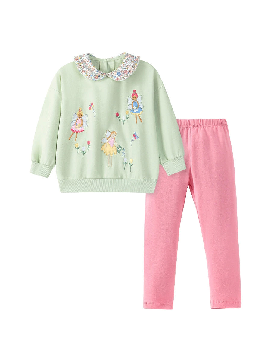 Spring and Autumn Girls Fairy Cartoon Pattern Long Sleeves Sweatshirt with Collar and Pink Pants Clothing Set, MyKids-USA®, Baby & Toddler Outfits, MyKids-USA -  -  -  -  -  -  - 