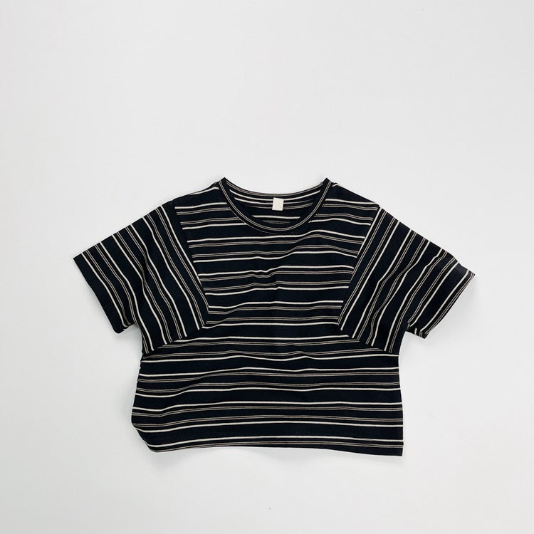 Summer Arrival Kids Unisex Comfortable Short Sleeves Striped Pattern Top Casual T-shirt, MyKids-USA®, Baby & Toddler Tops, MyKids-USA - Size/Age - 110 (3-5Y) - Color - Black -  -  - TR2505082215-A