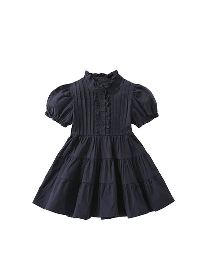 Baby Girls Kids Solid Color Short Sleeve Ruffle Crew Neck Dress