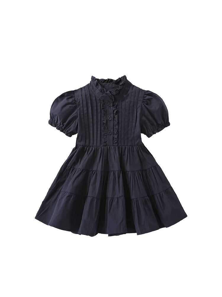 Baby Girls Kids Solid Color Short Sleeve Ruffle Crew Neck Dress, MyKids-USA®, Baby & Toddler Dresses, MyKids-USA - Size/Age - 90 (12-24M) - Color - Black -  -  - TR2312091020-A