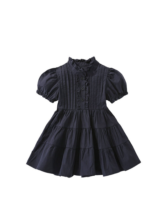 Baby Girls Kids Solid Color Short Sleeve Ruffle Crew Neck Dress, MyKids-USA®, Baby & Toddler Dresses, MyKids-USA - Size/Age - 90 (12-24M) - Color - Black -  -  - TR2312091020-A