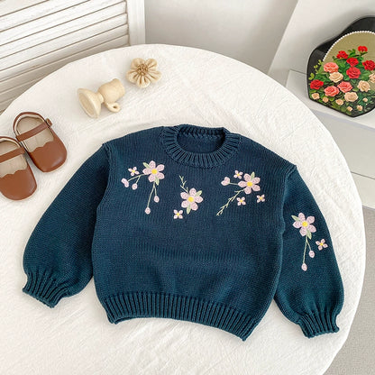 Autumn Arrival Baby Girls Comfortable Vivid Flowers Embroidery Pattern Knitted Long Sleeves Sweater, MyKids-USA®, Sweaters, MyKids-USA -  -  -  -  -  -  - 