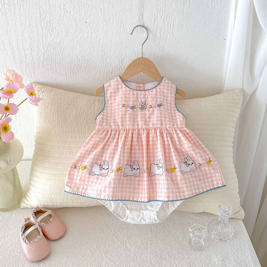 Summer Arrival Baby Girls Cute Pink Sleeveless Rabbits Pattern Plaid Onesies, MyKids-USA®, Baby One-Pieces, MyKids-USA -  -  -  -  -  -  - 