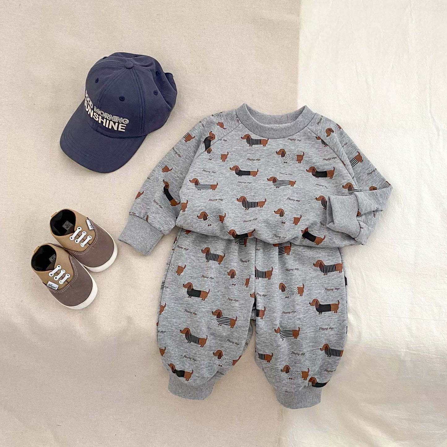 Spring and Autumn Baby Kids Boys Letters and Puppy Pattern Top Pullover and Pants Clothing Set, MyKids-USA®, Baby & Toddler Outfits, MyKids-USA - Size/Age - 73 (6-9M) - Color - Grey -  -  - TR2508242220-A