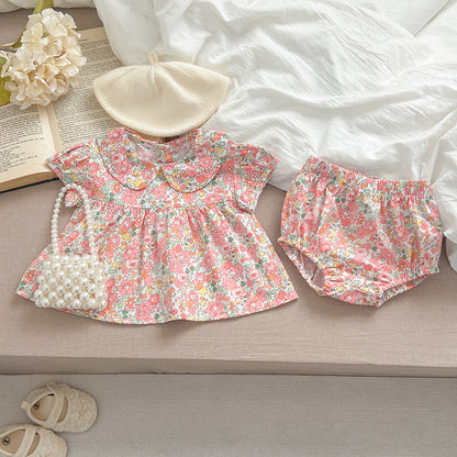Summer Baby Kids Girls Floral Print Short Sleeves Top And Bloomers, MyKids-USA®, Baby & Toddler Outfits, MyKids-USA -  -  -  -  -  -  - 