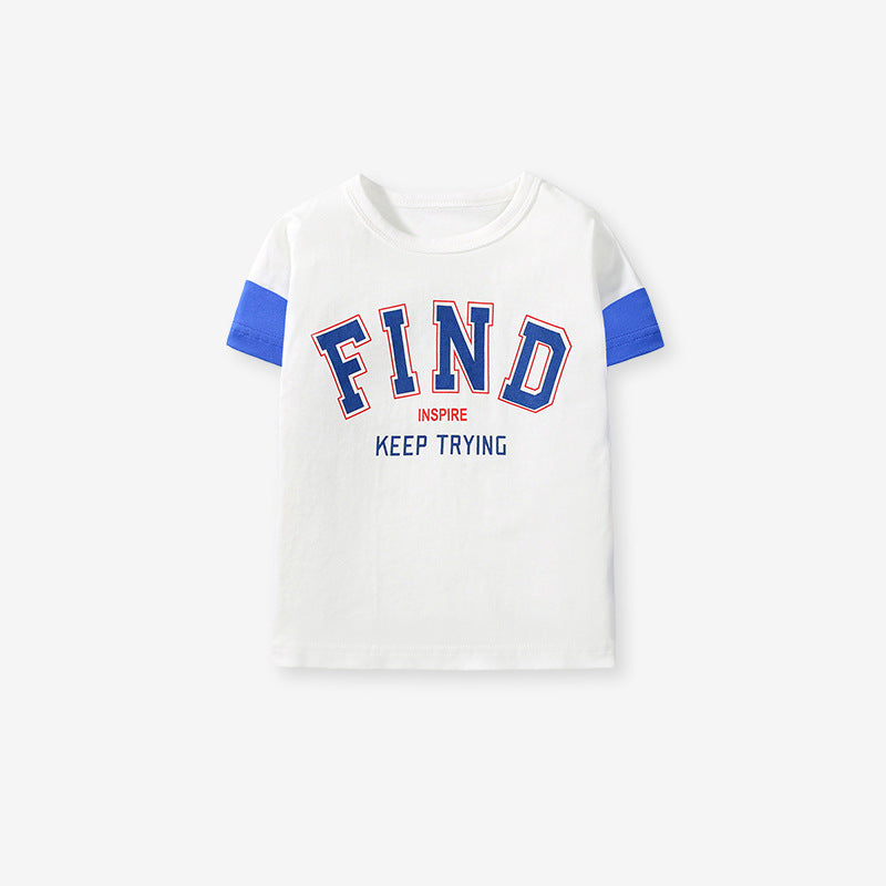 Kids’ Color Patchwork Letters Pattern Short Sleeves T-shirt in European and American Style for Summer, MyKids-USA®, Baby & Toddler Tops, MyKids-USA - Size/Age - 90 (12-24M) - Color - White -  -  - TR2412301547-B