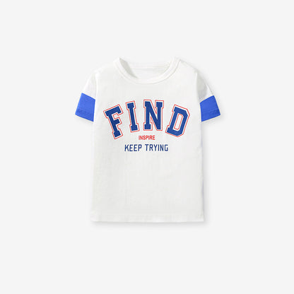 Kids’ Color Patchwork Letters Pattern Short Sleeves T-shirt in European and American Style for Summer, MyKids-USA®, Baby & Toddler Tops, MyKids-USA - Size/Age - 90 (12-24M) - Color - White -  -  - TR2412301547-B