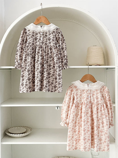 Spring and Autumn Floral Printed and Embroidered Long-sleeved Dress with Lace Collar for Stylish Girls, MyKids-USA®, Baby & Toddler Dresses, MyKids-USA -  -  -  -  -  -  - 