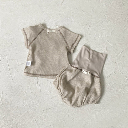 Arrival Summer Baby Kids Short Sleeves V Neck Top and Bloomers Clothing Set
