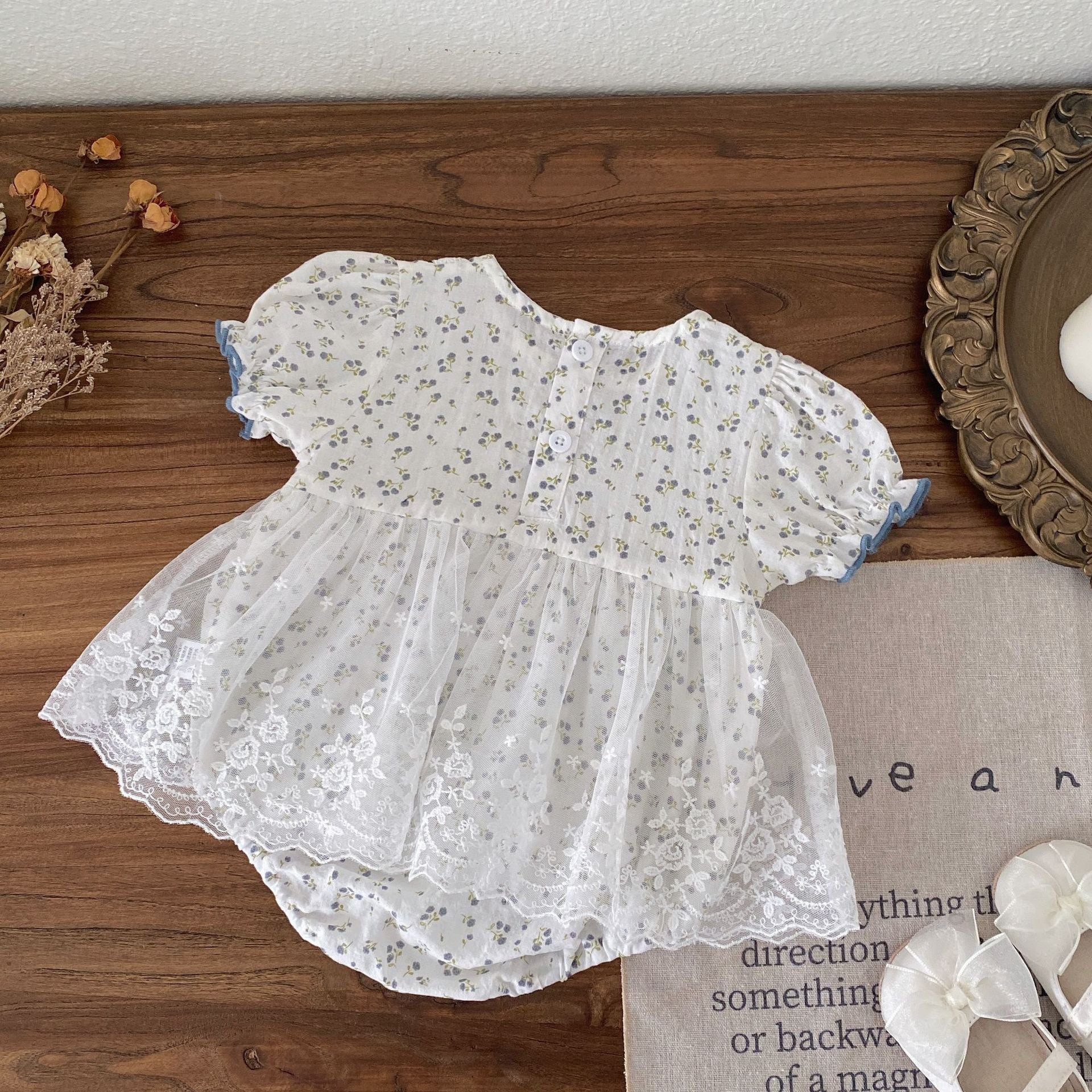 Summer Arrival Baby Girls Short Sleeves Floral Pattern Tulle Decorated Bodysuit, MyKids-USA®, Bodysuits, MyKids-USA -  -  -  -  -  -  - .