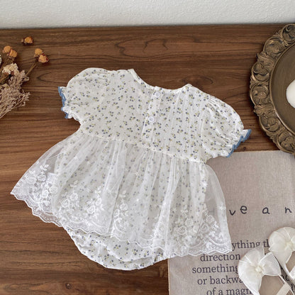 Summer Arrival Baby Girls Short Sleeves Floral Pattern Tulle Decorated Bodysuit, MyKids-USA®, Bodysuits, MyKids-USA -  -  -  -  -  -  - .