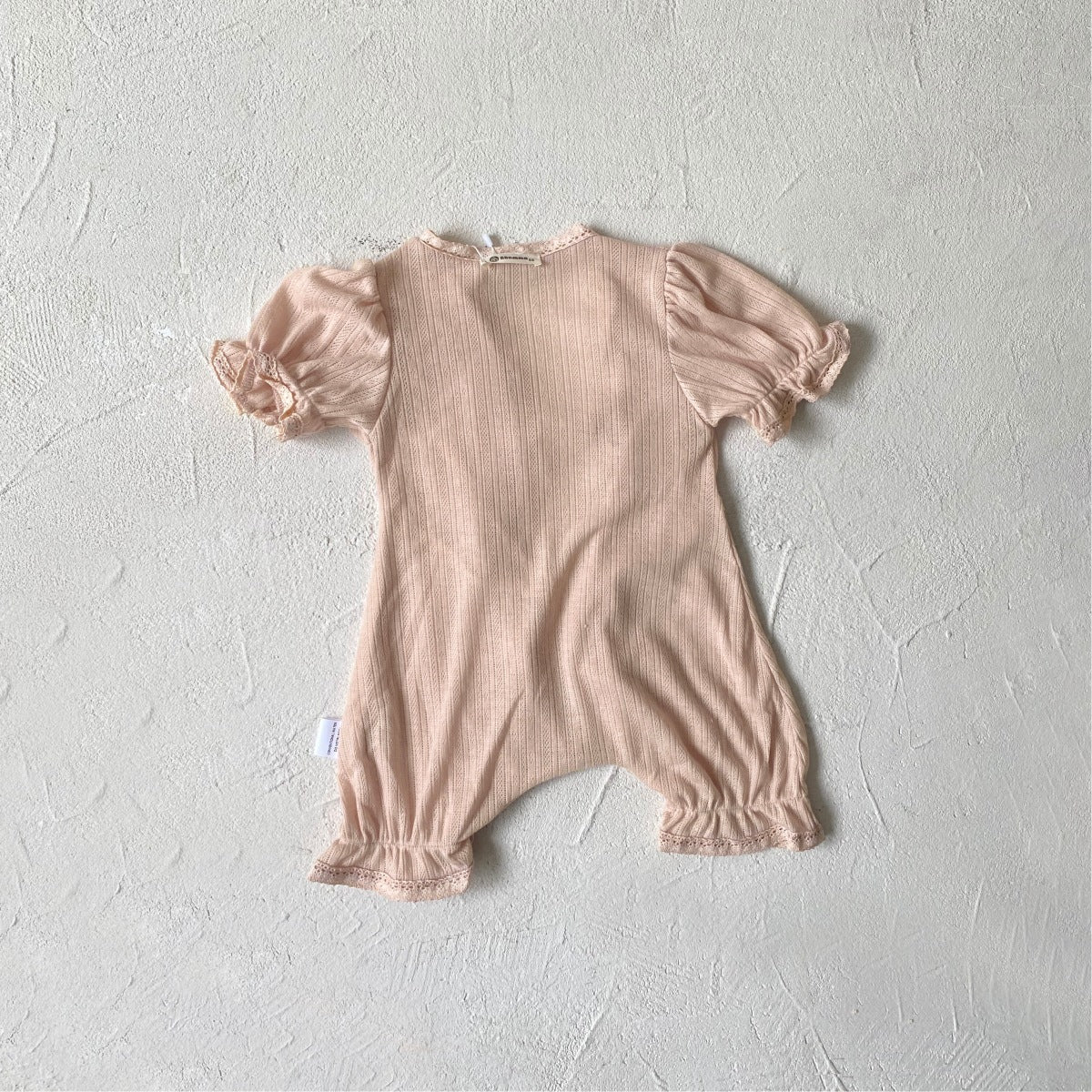 Summer Arrival Baby Girls Short Sleeves Plain Lace Trim Rompers Bodysuits