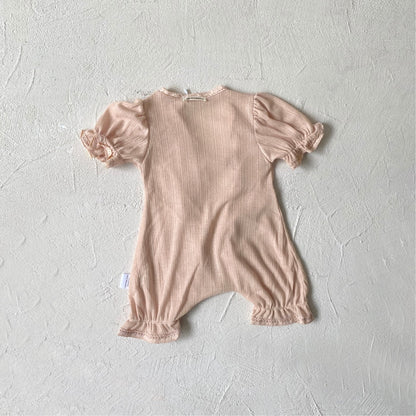 Summer Arrival Baby Girls Short Sleeves Plain Lace Trim Rompers Bodysuits