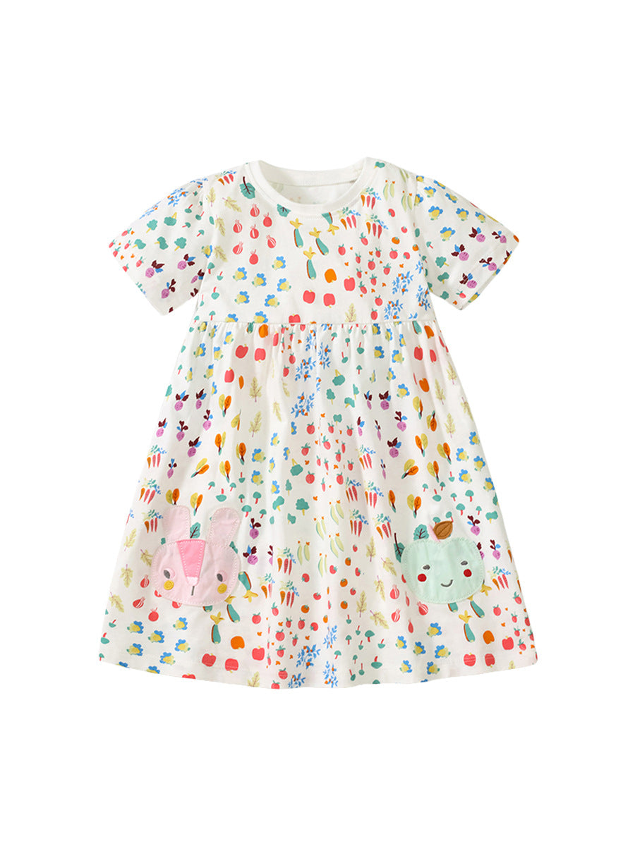 Spring And Summer Baby Girls Short Sleeves Vegetable Cartoon Collection Dress