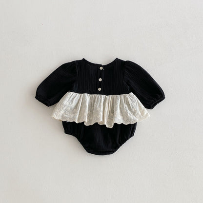 Autumn Arrival Baby Girls Long Sleeves Lace Patchwork Crew Neck Onesies, MyKids-USA®, Bodysuits, MyKids-USA - Size/Age - 66 (3-6M) - Color - Black -  -  - TR2510282333-B