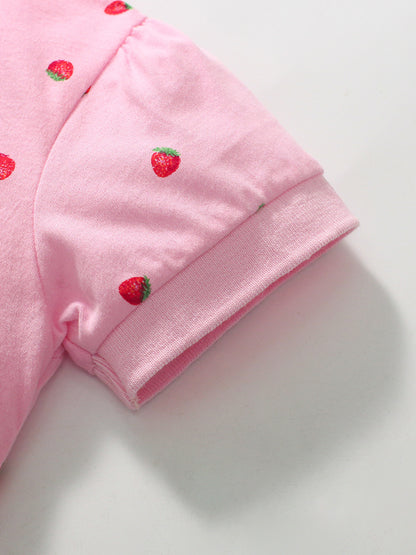 Baby Kids Girls Strawberries Print Short Sleeves Polo Shirt