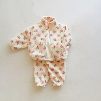 Baby Unisex Jacquard And Solid Two Kinds Fashion Thick Warm Two Pieces Sets