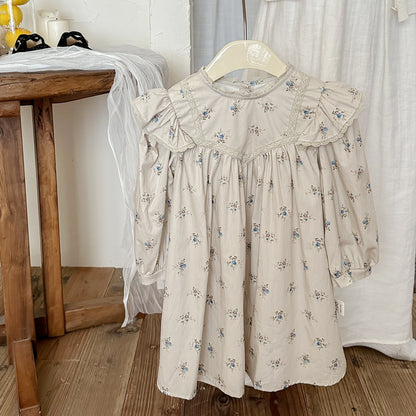 Arrival Autumn Girls Simple Ruffle Neck Long Sleeves Floral Dress, MyKids-USA®, Baby & Toddler Dresses, MyKids-USA - Size/Age - 90 (12-24M) - Color - Khaki -  -  - TR2408241024-A