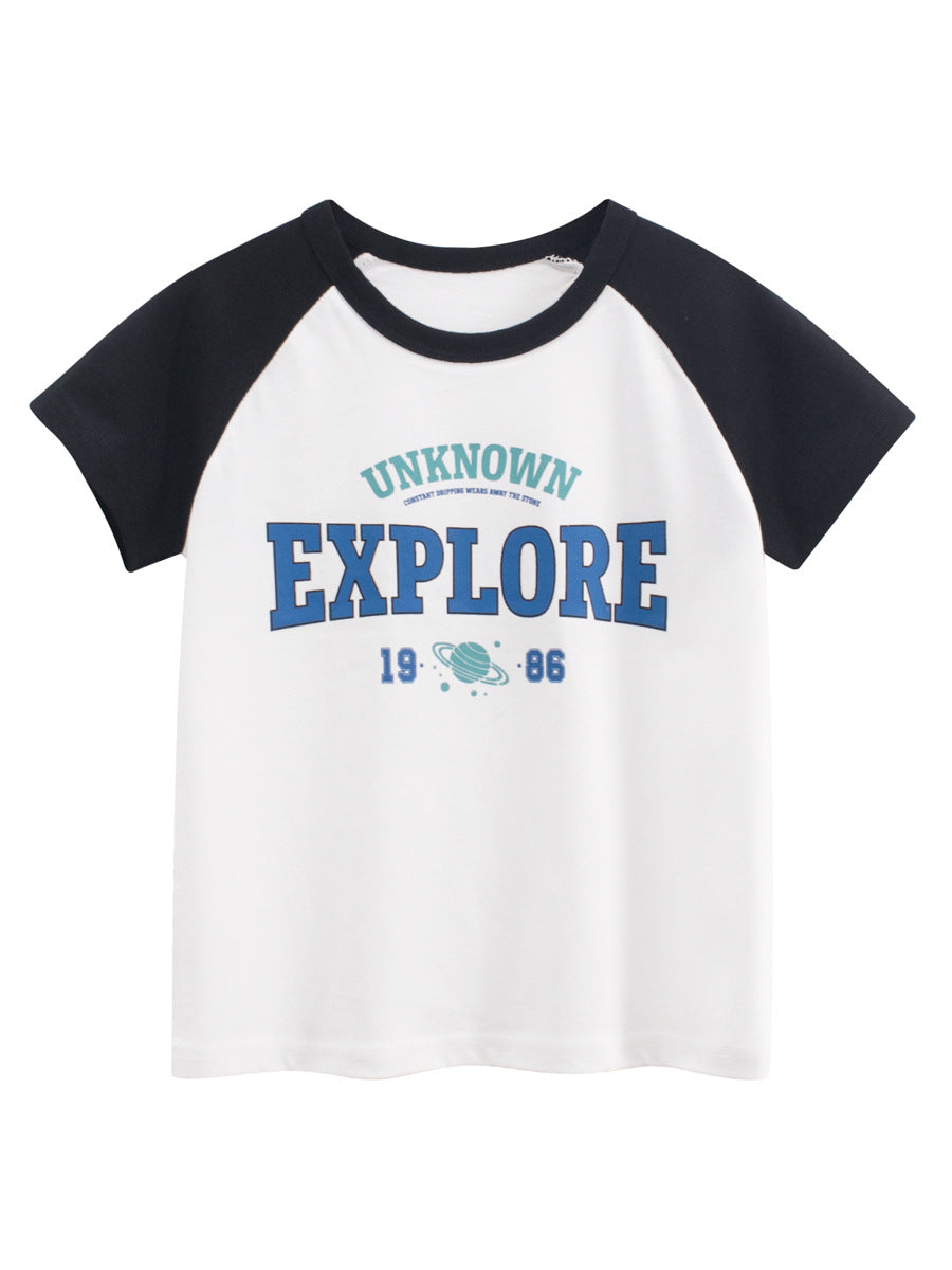 Summer Boys’ Letters Pattern T-shirt in European and American Style