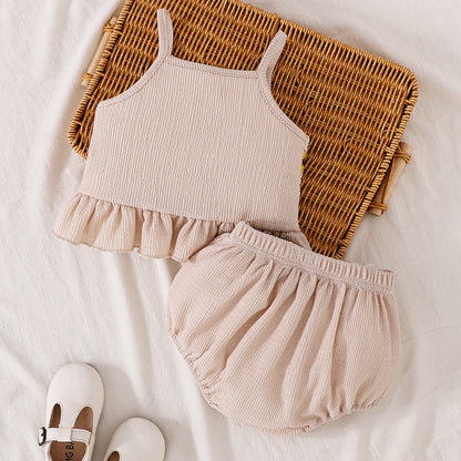 Summer Baby Kids Girls Sleeveless Embroidered Pattern Vest and Shorts Set