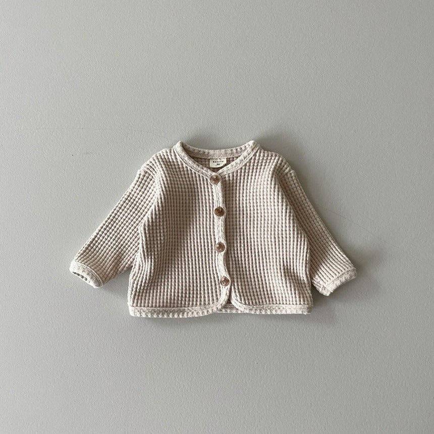 Autumn and Spring Arrival Baby Kids Unisex Long Sleeves Waffle Grid Single Breasted Top, MyKids-USA®, Cardigans, MyKids-USA - Size/Age - 66 (3-6M) - Color - Beige -  -  - TR2510282253-A