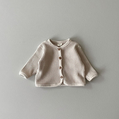 Autumn and Spring Arrival Baby Kids Unisex Long Sleeves Waffle Grid Single Breasted Top, MyKids-USA®, Cardigans, MyKids-USA - Size/Age - 66 (3-6M) - Color - Beige -  -  - TR2510282253-A