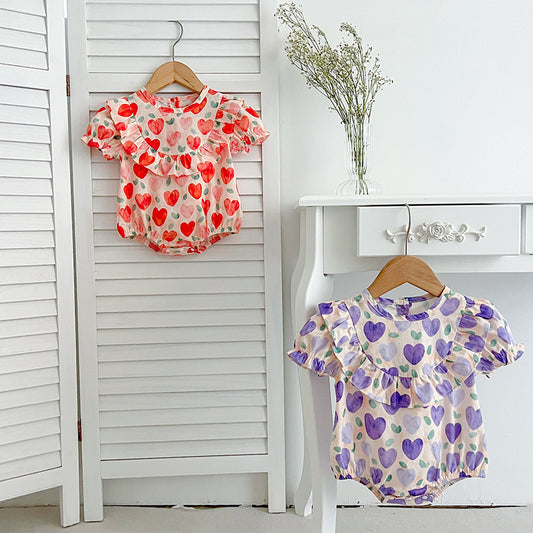 Summer Baby Kids Girls Heart Pattern Short Sleeves Crew Neck Onesies – Princess Sister Matching, MyKids-USA®, Baby One-Pieces, MyKids-USA -  -  -  -  -  -  - 