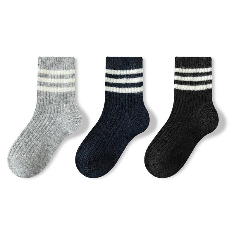 Autumn and Winter Arrival Baby Unisex Breathable Striped Pattern or Solid Color Casual Socks 1 Lot=3-Pair Set, MyKids-USA®, Baby & Toddler Socks & Tights, MyKids-USA - Size/Age - M (2-4Y) - Color - Navy Blue (Dark Blue) -  -  - TR2601072051-E.