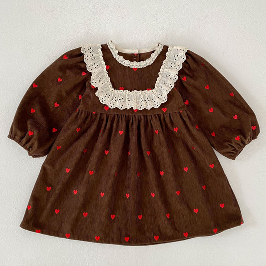 MyKids-USA® Autumn Arrival Baby Kids Girls Long Sleeves Cute Hearts Printed Dress