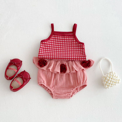Summer Hot Selling Baby Girls Sleeveless Plaid Pattern Top Vest and Bloomers Clothing Set, MyKids-USA®, Baby & Toddler Outfits, MyKids-USA -  -  -  -  -  -  - 