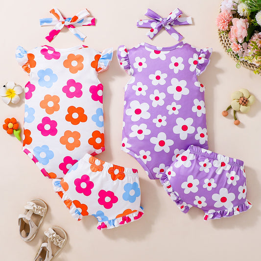 Arrival Summer Baby Kids Girls Fly Sleeves Floral Pattern Onesies and Shorts Clothing Set, MyKids-USA®, Baby & Children's Outfits, MyKids-USA -  -  -  -  -  -  - .