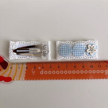 Collection of 2 Versatile Cute Lace Embroidered and Plaid Pattern Hair Clips and Hair Ties, MyKids-USA®, Hair Pins, Claws & Clips, MyKids-USA -  -  -  -  -  -  - .