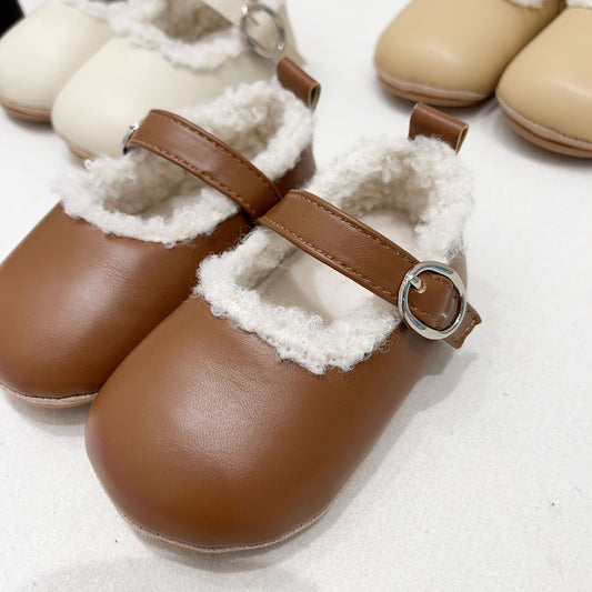 Ins Infant Baby Girl Solid Color Plush Warm Anti-Slip Shoes In Winter