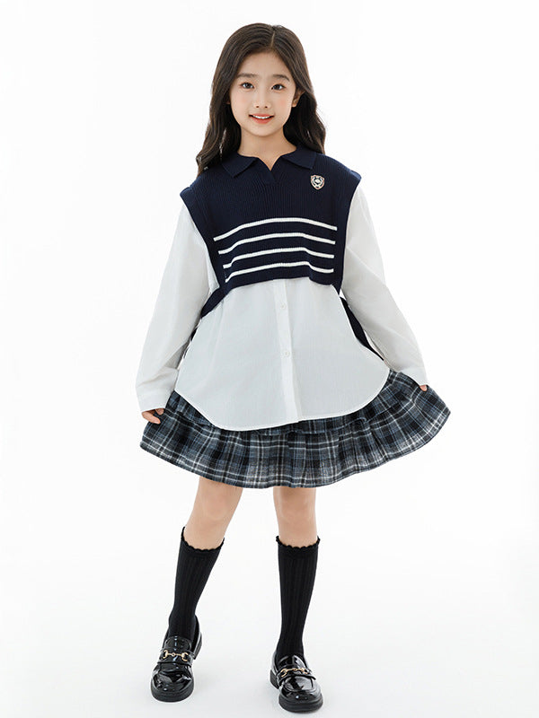 Arrival Autumn Kids Girls Long Sleeves Striped Pattern Preppy Top