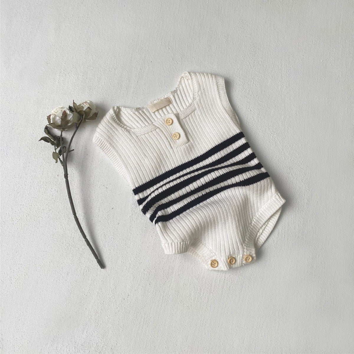 Autumn and Spring Arrival Baby Unisex Knitted Sleeveless Striped Pattern Bodysuit, MyKids-USA®, Bodysuits, MyKids-USA - Size/Age - 66 (3-6M) - Color - Black -  -  - TR2601142256-A.