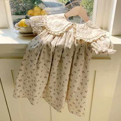 Summer Arrival Floral Pattern Short Sleeves Heart Pattern Collar Dress MyKids-USA Summer Arrival Floral Pattern Short Sleeves Heart Pattern Collar Dress MyKids-USA