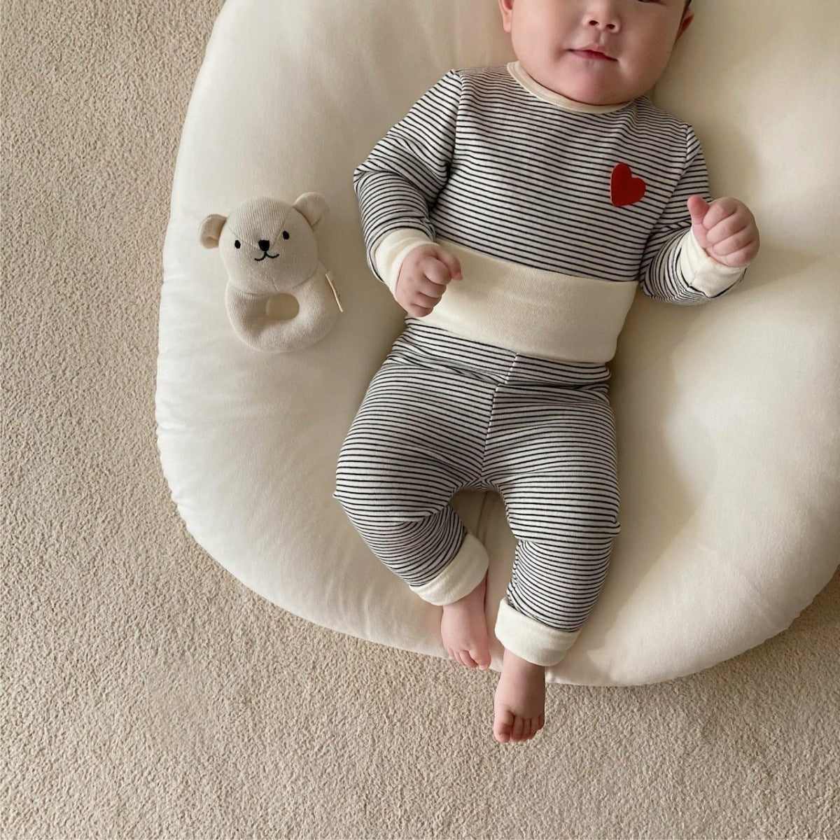 Autumn Arrival Baby Unisex Long Sleeves Heart and Striped Pattern Onesies and Pants Sets, MyKids-USA®, Baby & Toddler Outfits, MyKids-USA - Size/Age - 66 (3-6M) - Color - Beige -  -  - TR2507172043-A