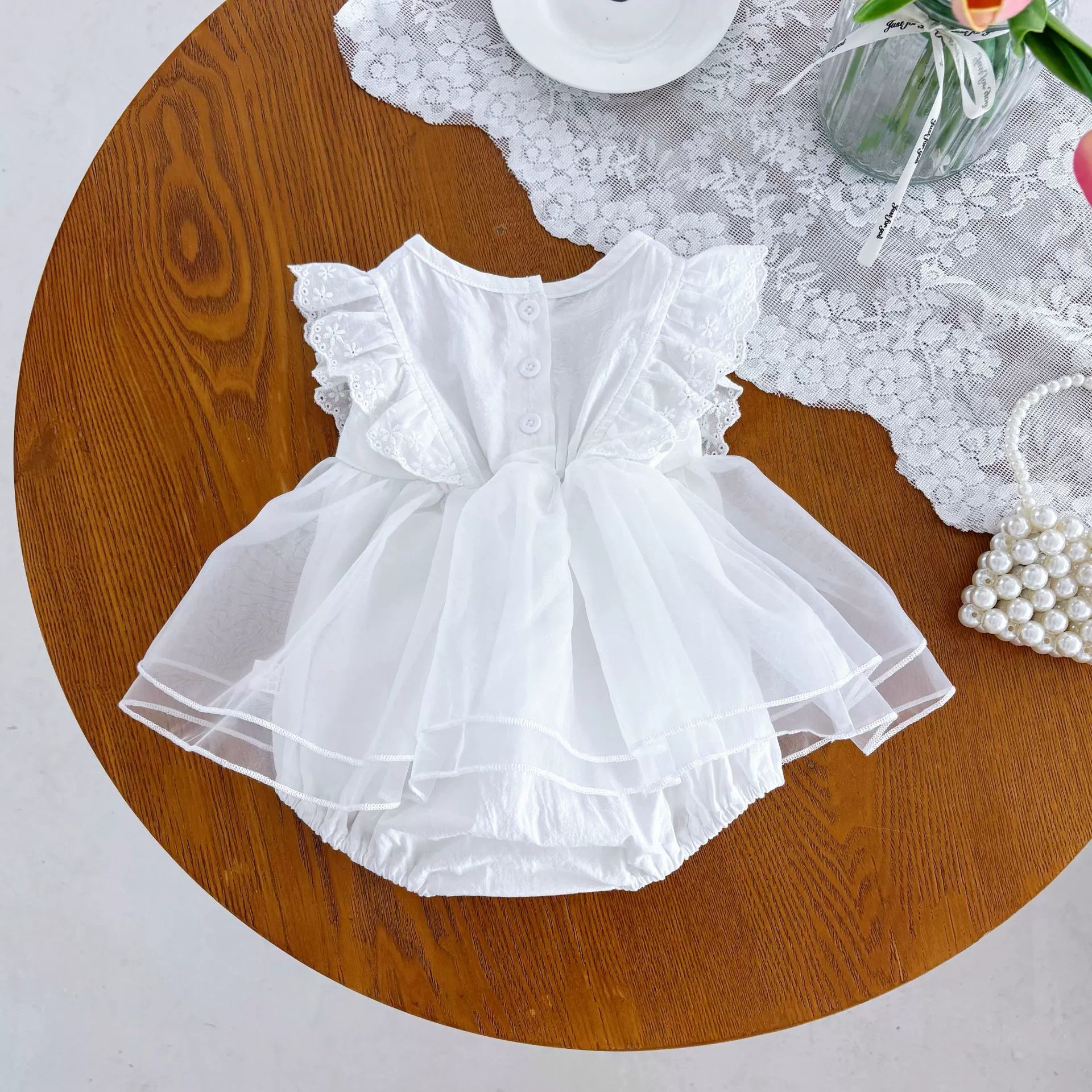 Summer Arrival Baby Girls Fly Sleeves Tulle Patchwork Lace Decorated Onesies, MyKids-USA®, Baby & Toddler Dresses, MyKids-USA -  -  -  -  -  -  - 